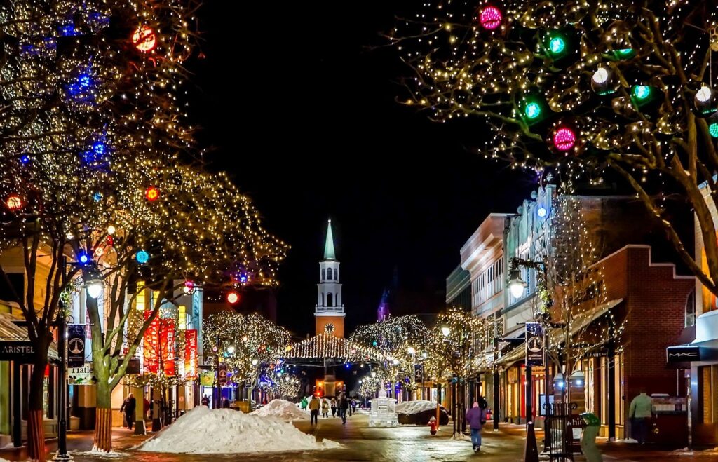 Christmas lights on a town